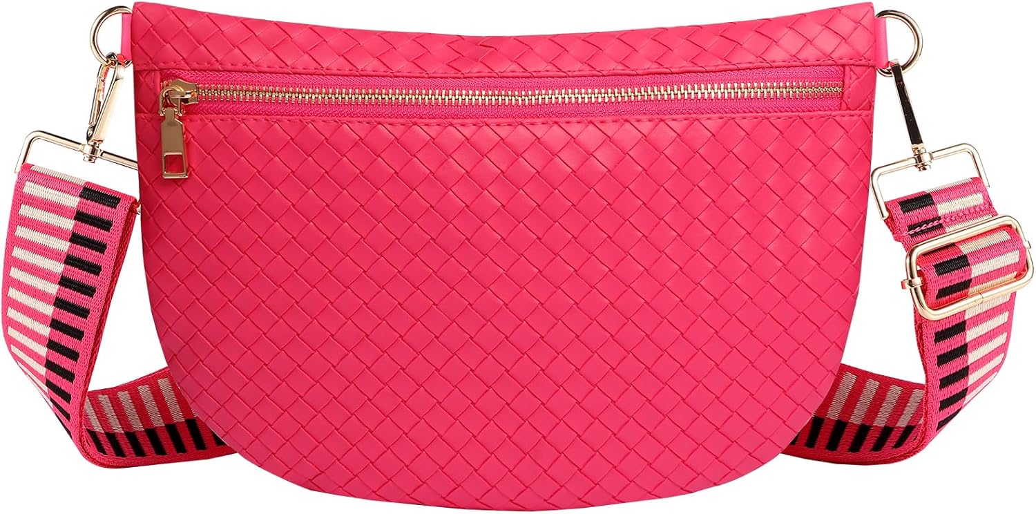 Bolsos cruzados tejidos para mujer, cinturón de cuero, riñonera, ca...
