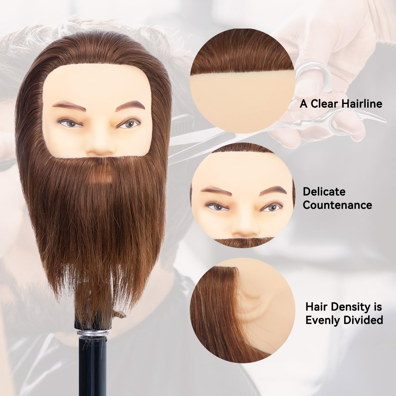 Cabeza de maniquí masculino con cabello humano de 12 pulgadas, cabe...