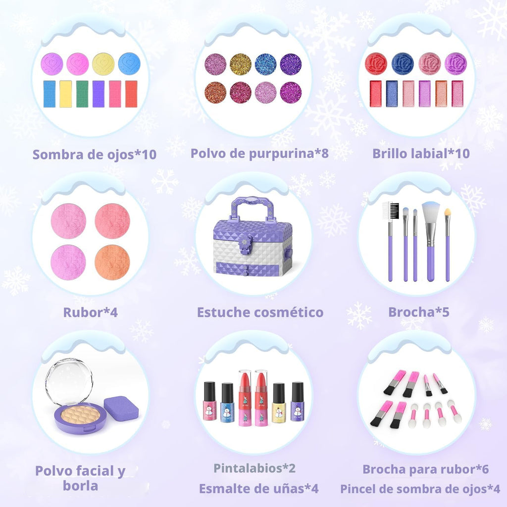 PERRYHOME Juego de maquillaje para niños para niña, 56 piezas, cosm...