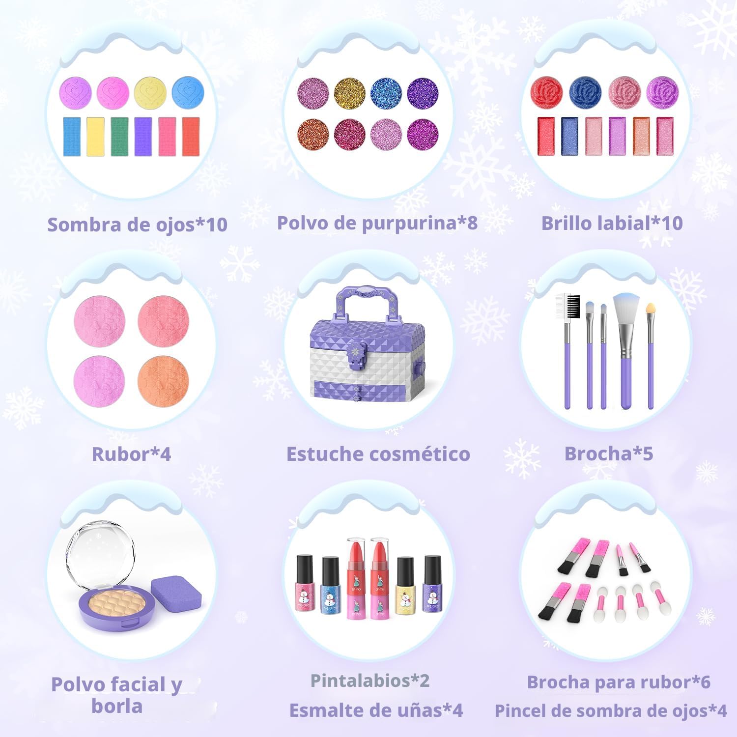 PERRYHOME Juego de maquillaje para niños para niña, 56 piezas, cosm...