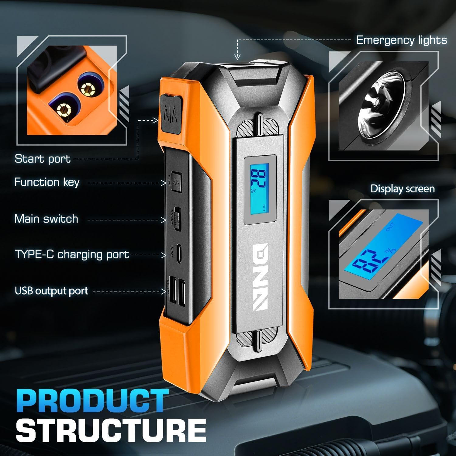 DNA Motoring 12V 1500A 15000 mAh Arrancador portátil de batería par...