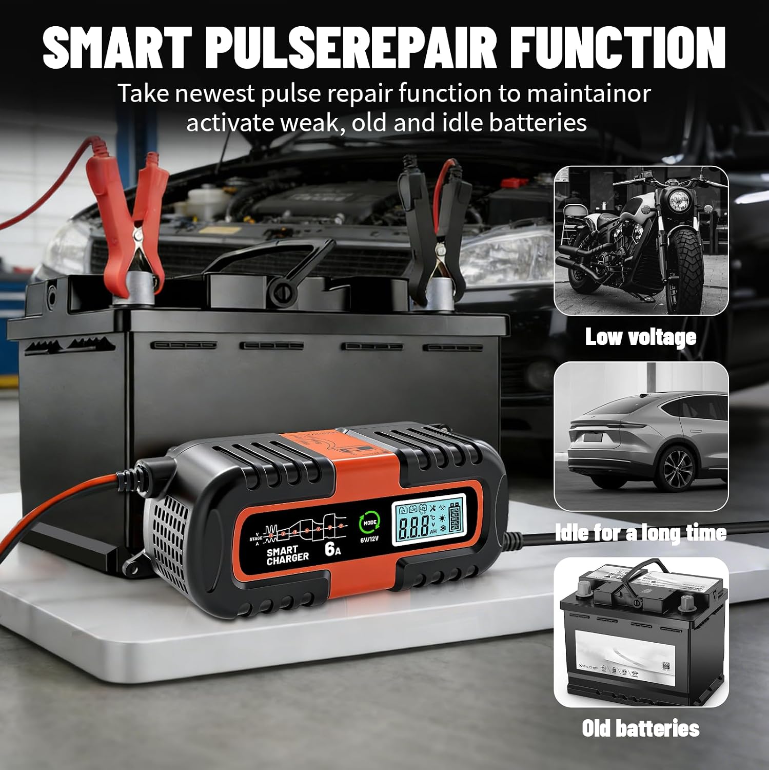 Cargador de batería inteligente de 12 V con reparación de pulsos, c...