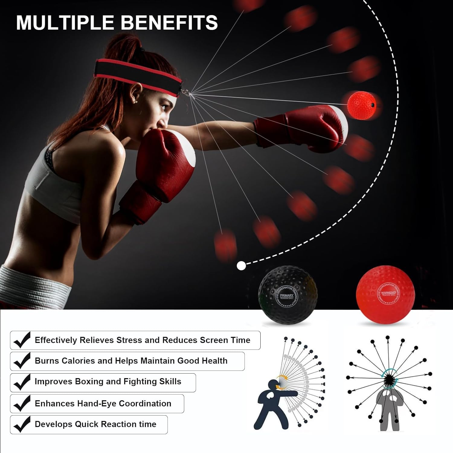 Dermasy - Pelota de reflejos de boxeo mejorada, pelota de entrenami...