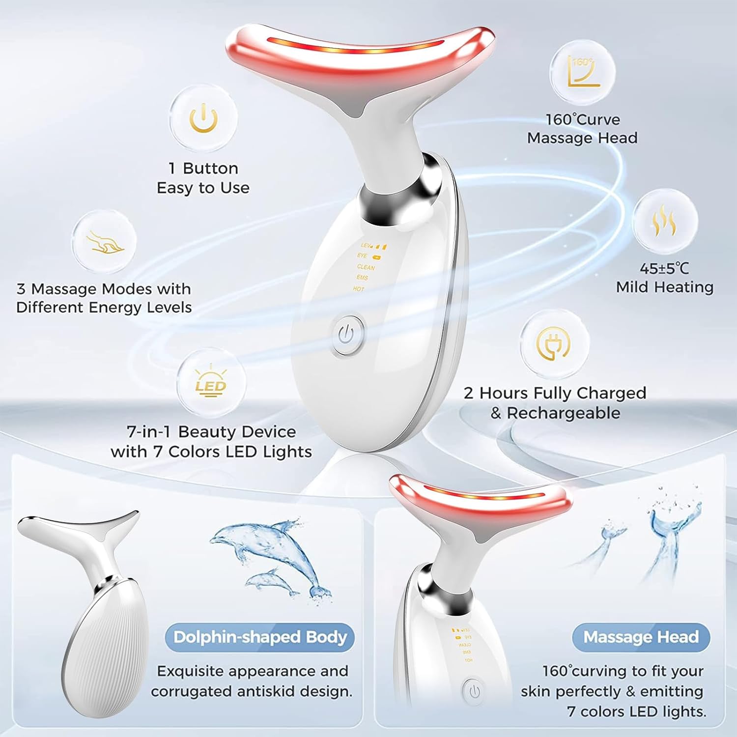 Dispositivo | Terapia de luz roja 7 en 1 para cara y cuello, 7 colo...