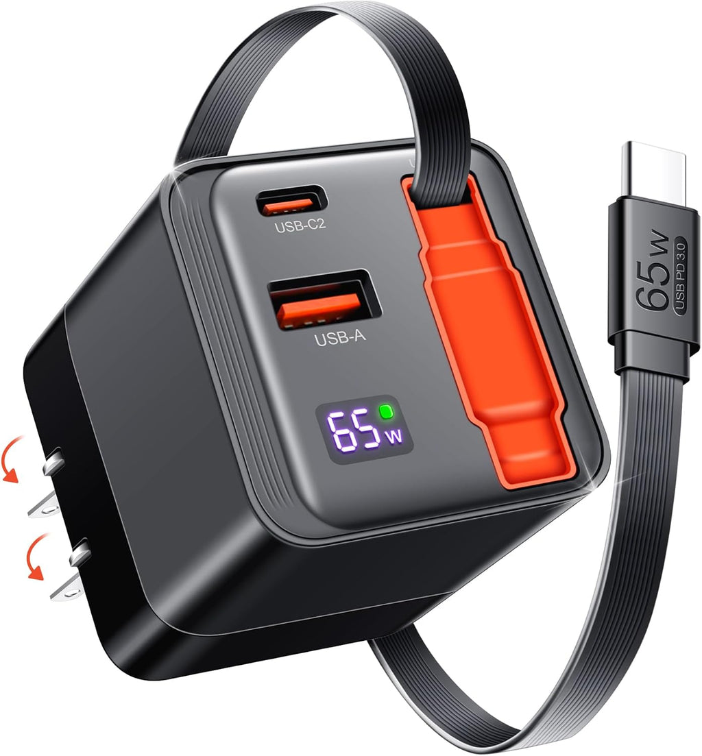 Bloque de cargador USB C retráctil de 65 W, cargador de pared PD PP...