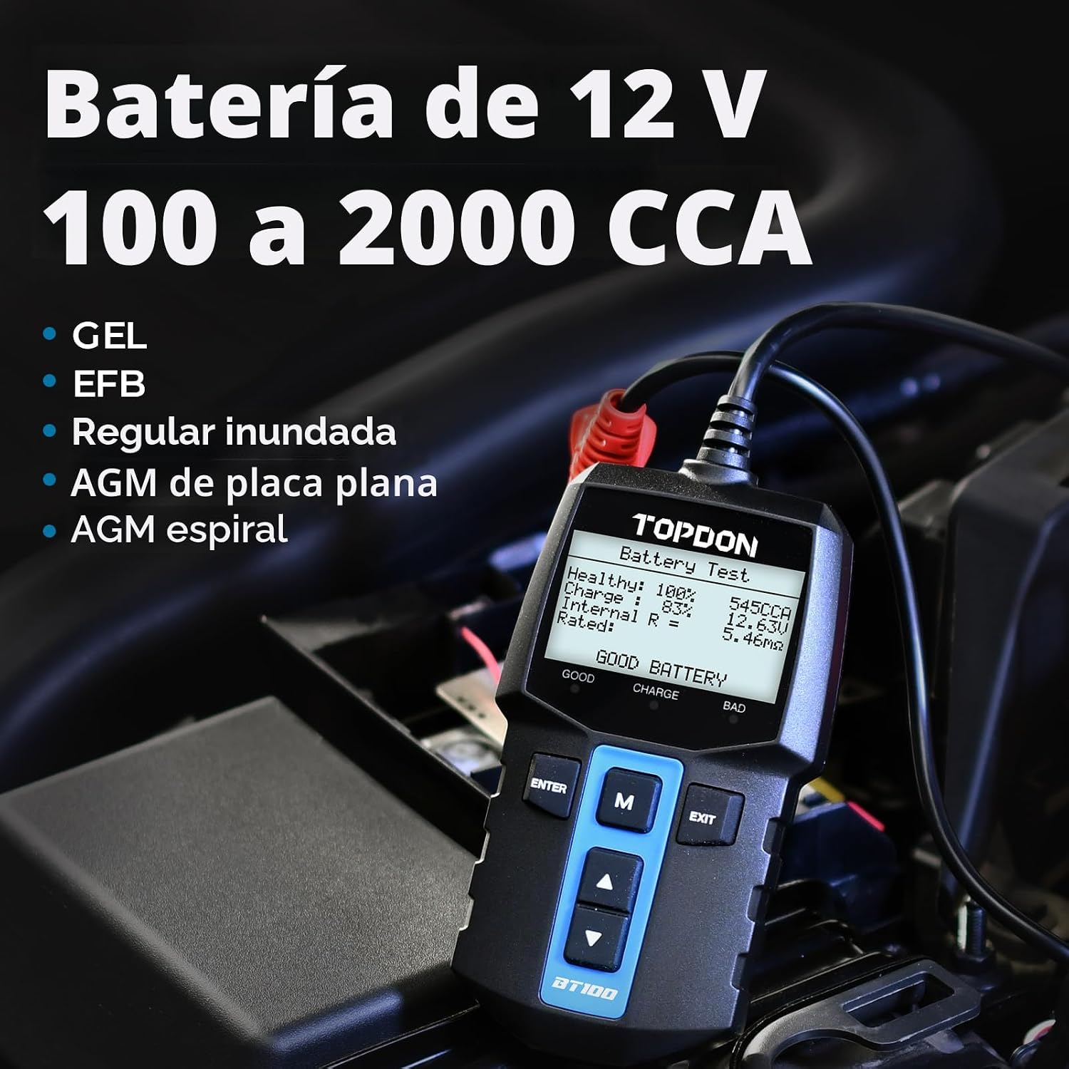 TOPDON BT100 Probador de Batería de Automóvil 12V Probador de Carga...