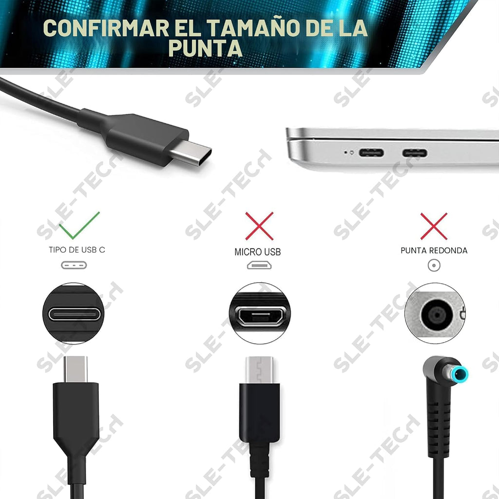 SLE-TECH Cargador universal para laptop Chromebook de 45 W, USB tip...