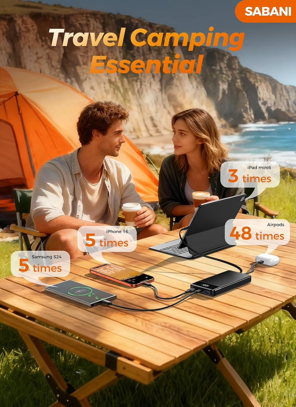 Cargador portátil de 35000 mAh - Powerbank con 4 cables integrados,...