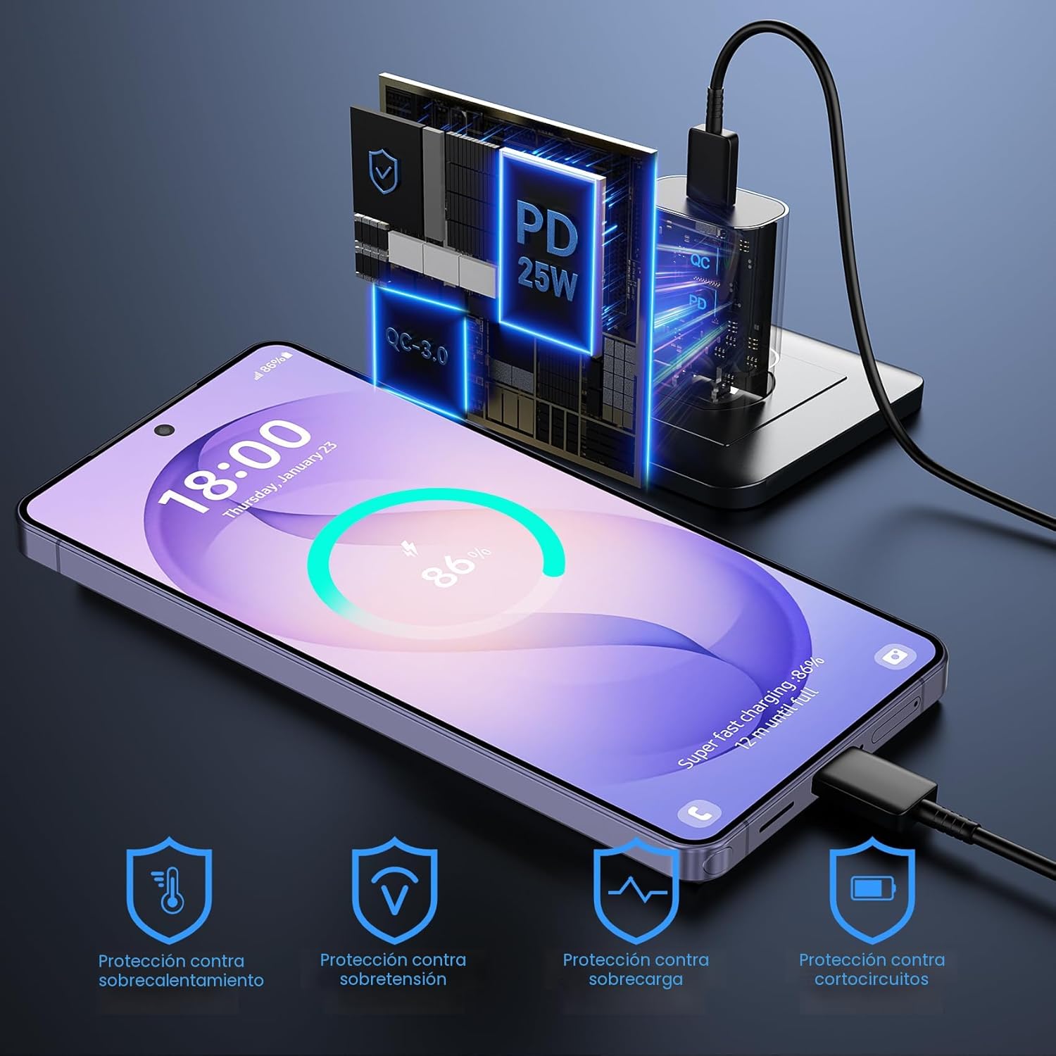 Cargador súper rápido tipo C, cargador de pared USB C de 25 W de ca...
