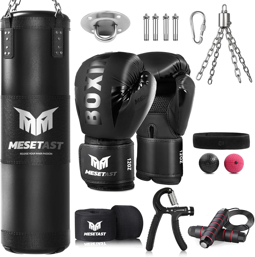 Saco de boxeo Mesetast para adultos, juego de saco de boxeo pesado...