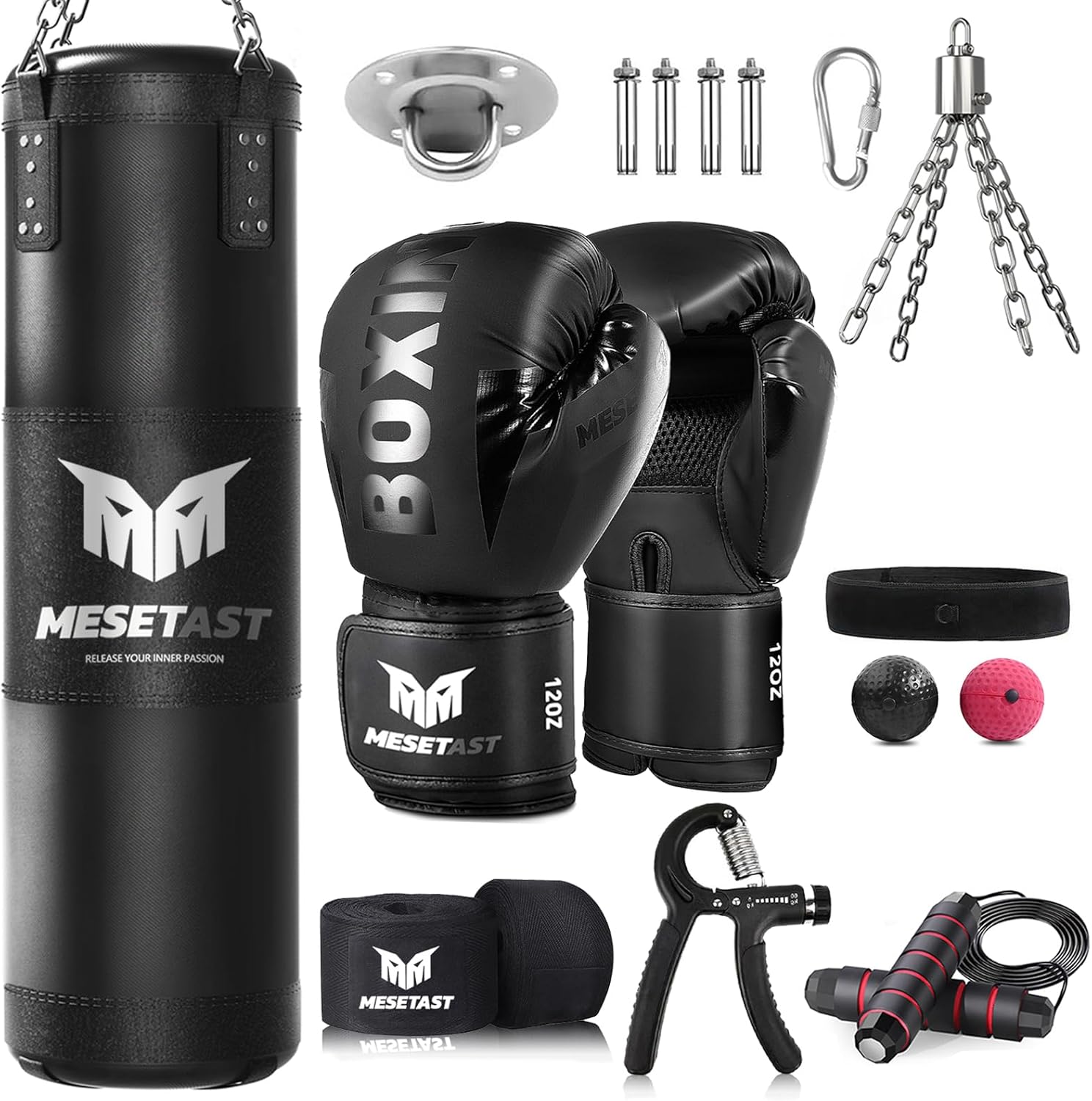 Saco de boxeo Mesetast para adultos, juego de saco de boxeo pesado...