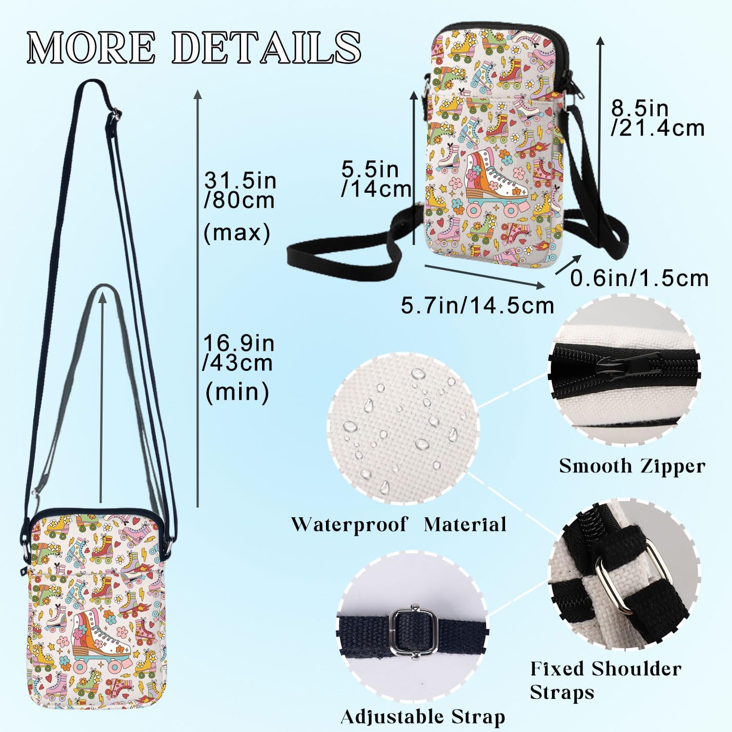 BWWKTOP Bolsa cruzada para patinaje sobre ruedas, regalos para pati...