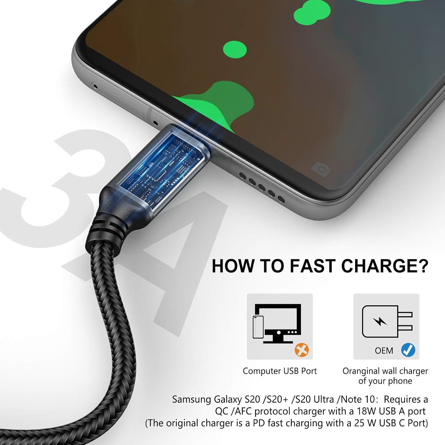 Paquete de 5 cables USB C de 10 pies, USB A a USB-C de 10 pies tipo...