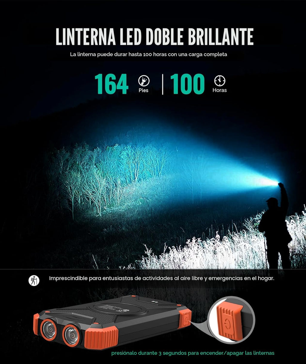 Blavor - Paquete de batería externa solar, cargador inalámbrico Qi...