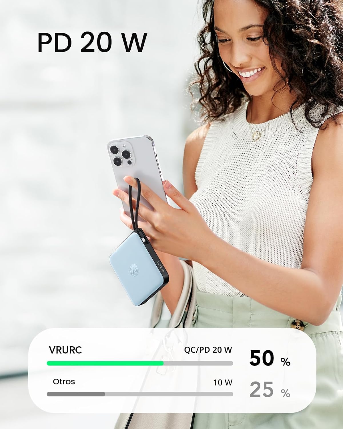VRURC Cargador portátil para iPhone con cable incorporado, batería...