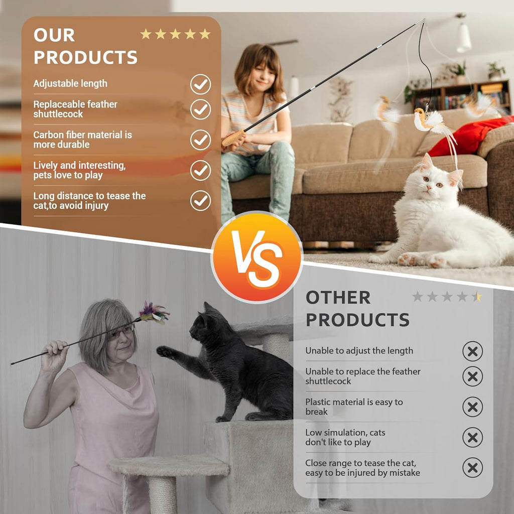 ROSAUI Juguetes de varita para gatos, juguetes interactivos de pája...