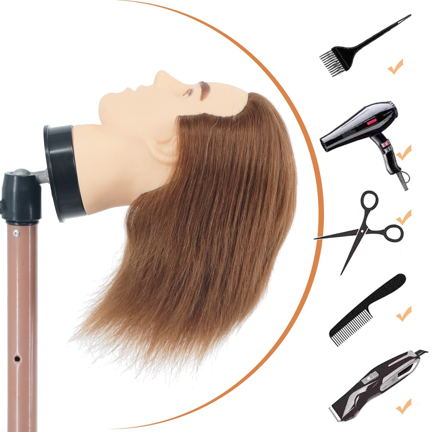 Cabeza de maniquí masculino con cabello humano de 12 pulgadas, cabe...