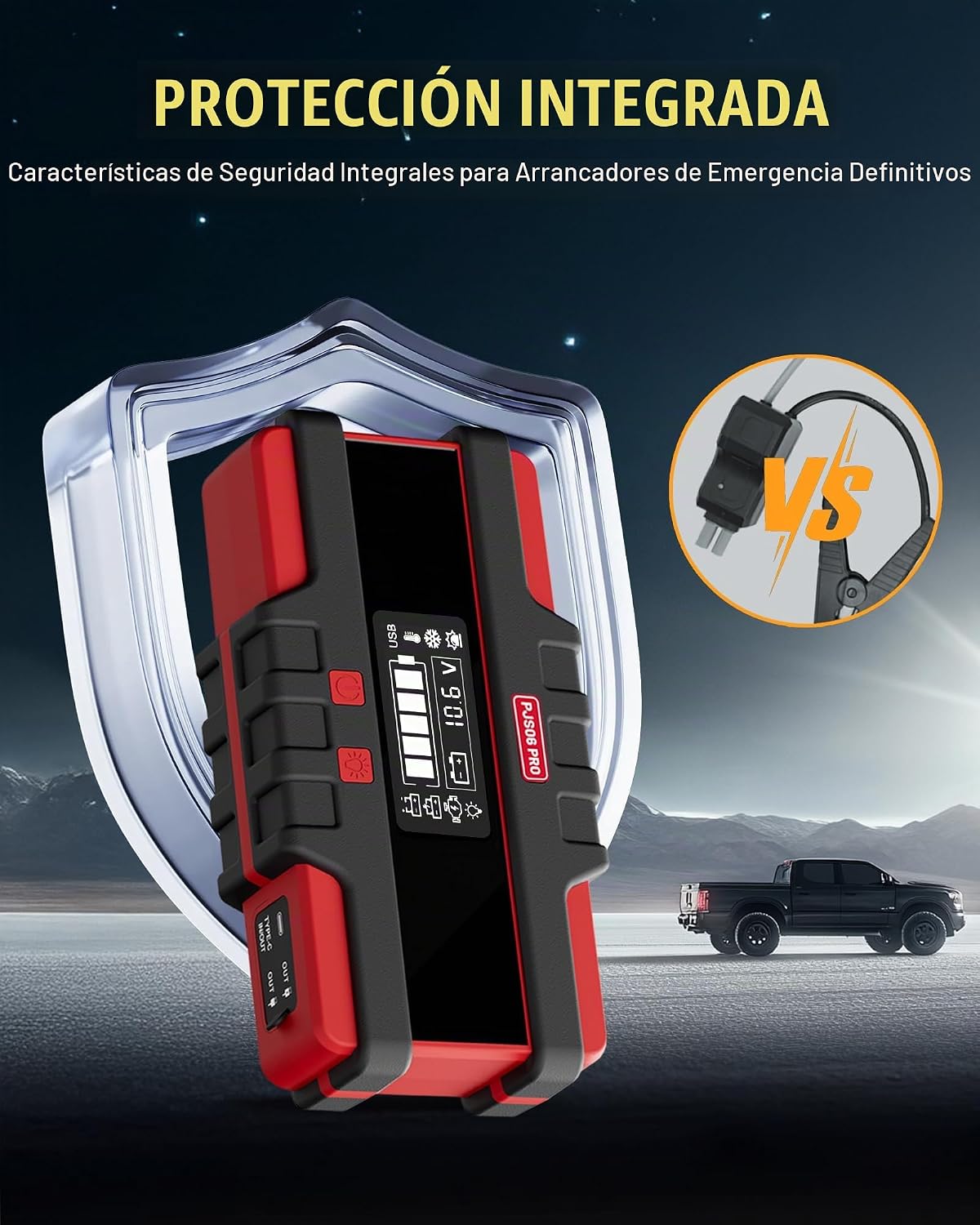 PJS06 Pro 6000A Arrancador de Coche (Todo Gas y Diésel de 12L), Ban...
