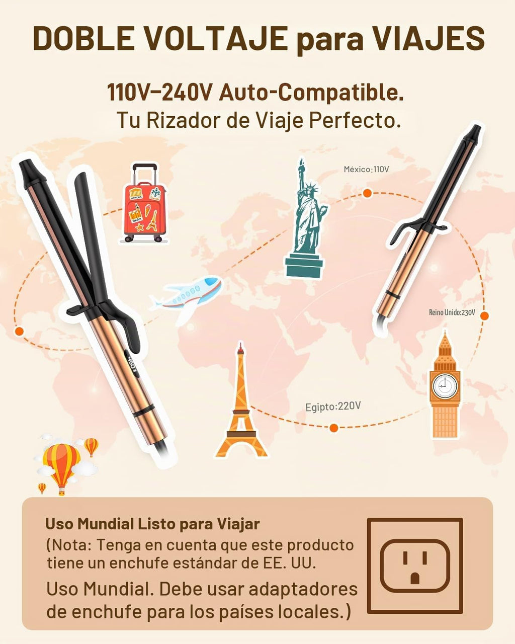 MESCOMB Rizador de 1 pulgada para cabello largo, rizador de doble v...
