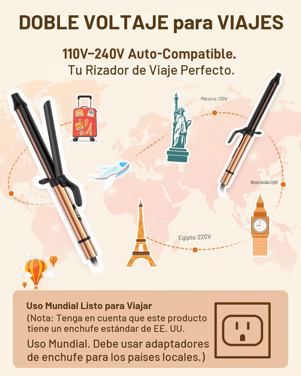MESCOMB Rizador de 1 pulgada para cabello largo, rizador de doble v...