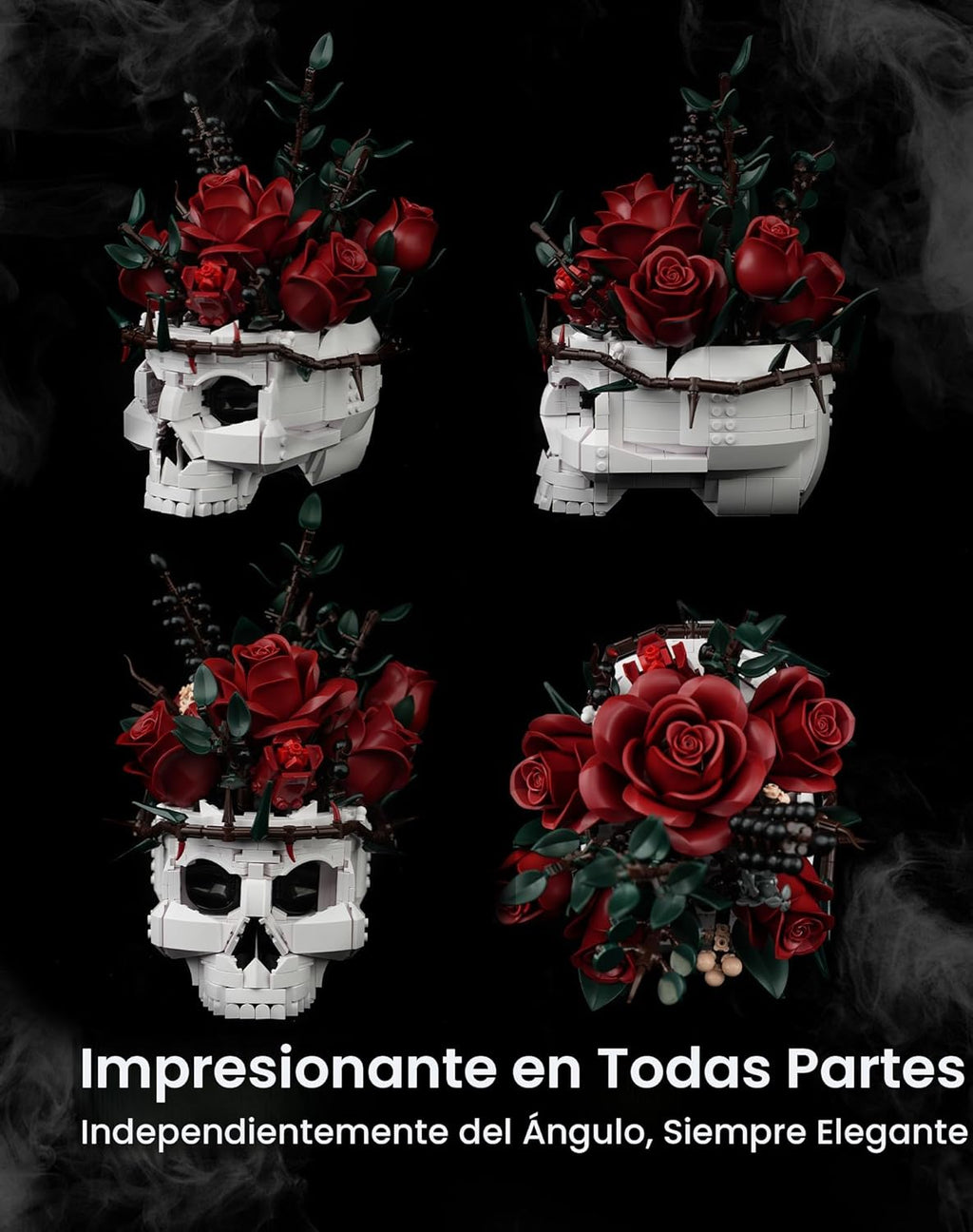 iATOM Juego de construcción de ramo de flores de calavera y rosas,...