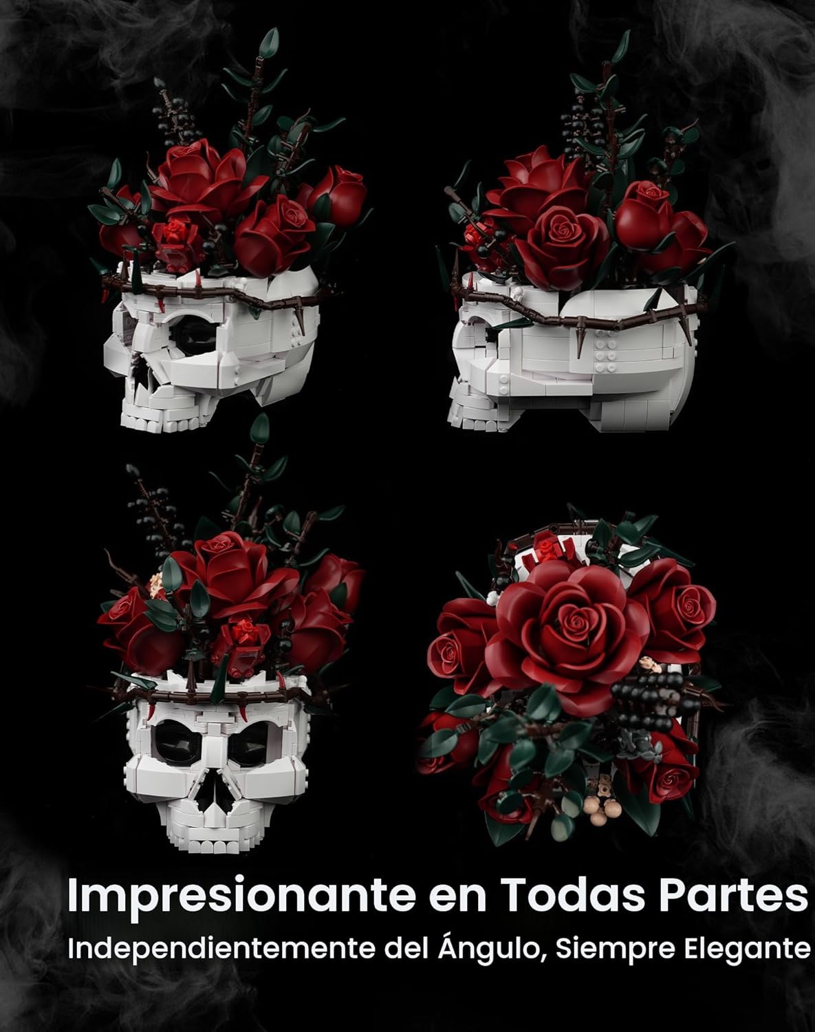 iATOM Juego de construcción de ramo de flores de calavera y rosas,...
