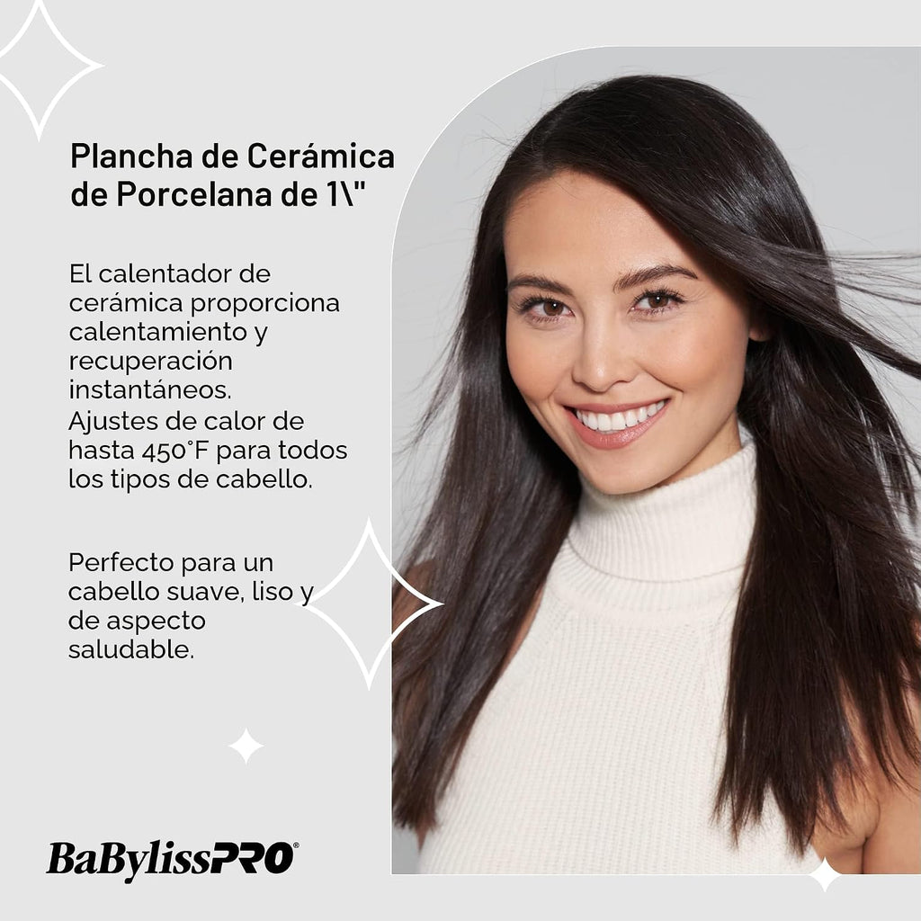 BaBylissPRO Plancha de pelo de porcelana, plancha alisadora de pelo...