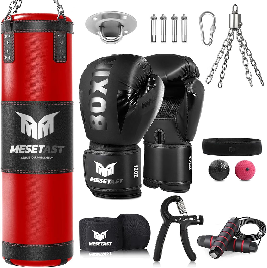 Saco de boxeo Mesetast para adultos, juego de saco de boxeo pesado...