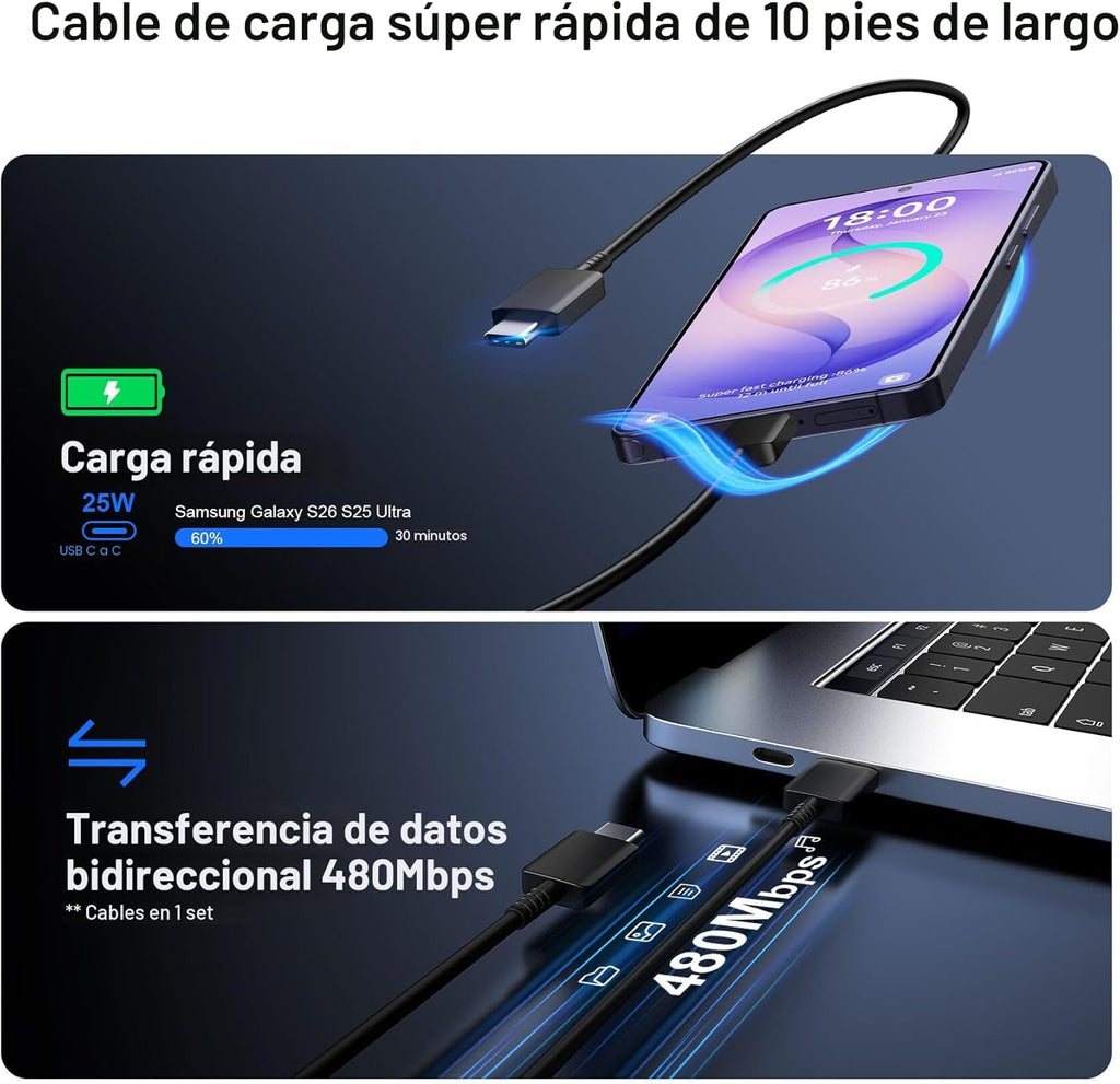 Cargador súper rápido tipo C, cargador de pared USB C de 25 W de ca...