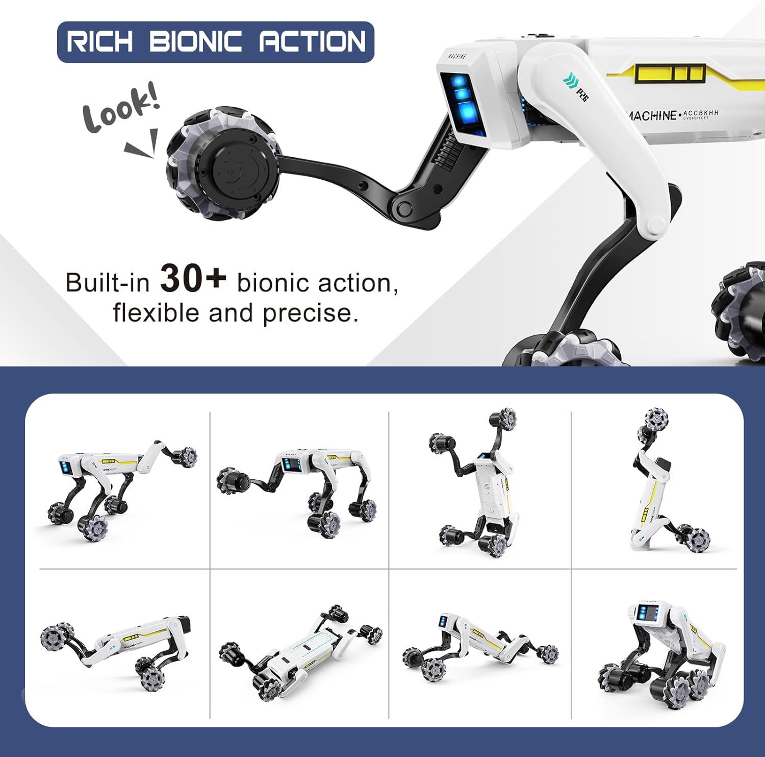 Perro robot inteligente con ruedas, más de 30 acciones biónicas, vo...