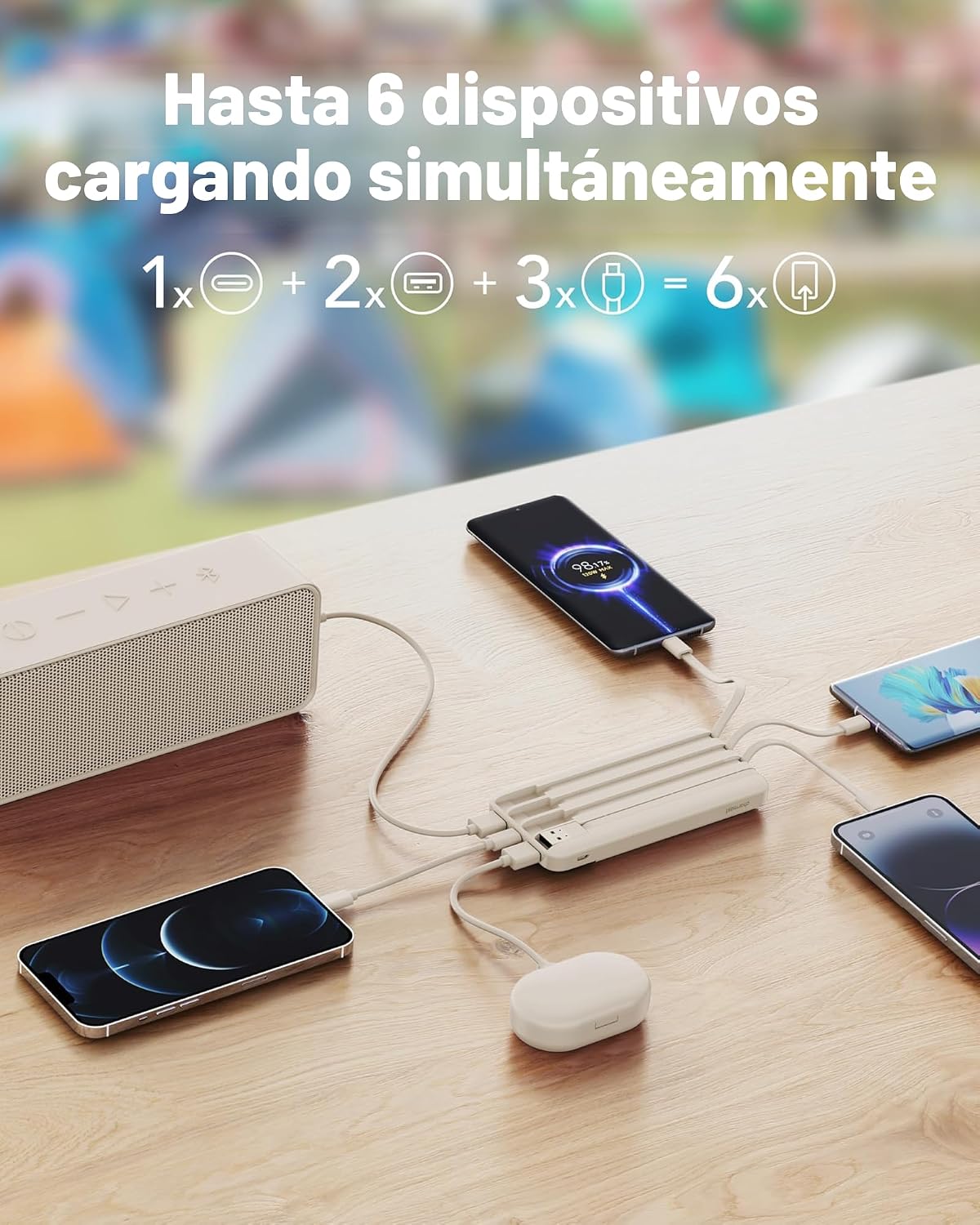charmast - Cargador portátil de 20000 mAh con cables integrados, ca...