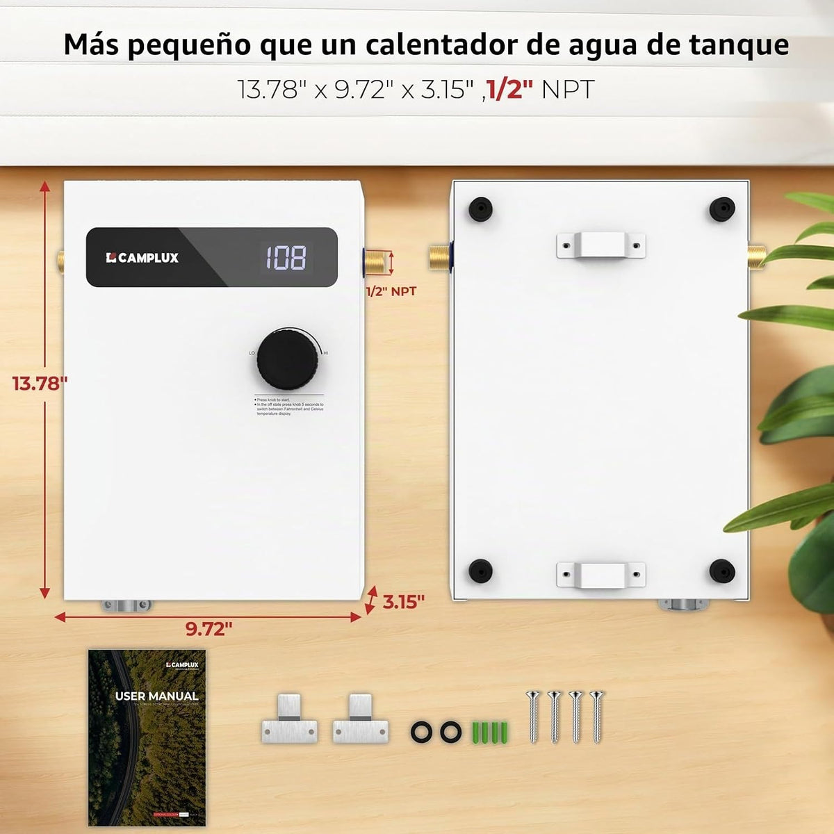 CAMPLUX Calentador de Agua Eléctrico Sin Tanque de 11kW 240 Voltios...