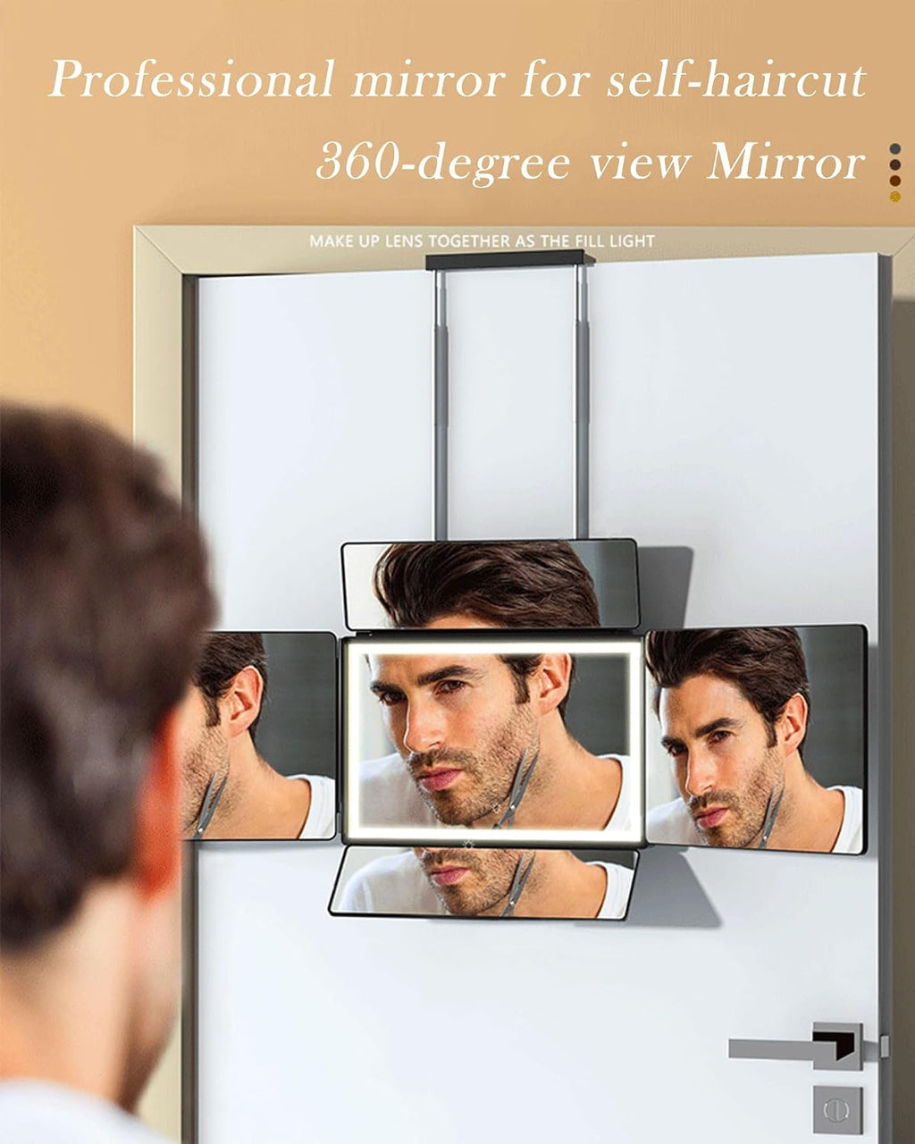 Aokoka Espejo de 5 vías con luz para corte de pelo automático, espe...