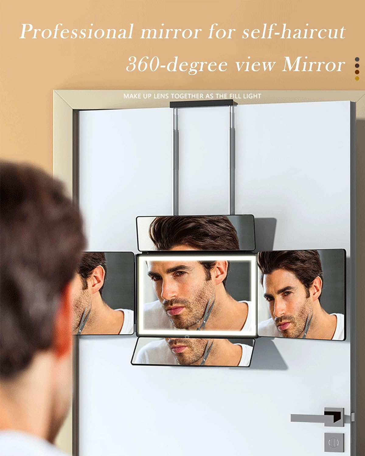 Aokoka Espejo de 5 vías con luz para corte de pelo automático, espe...