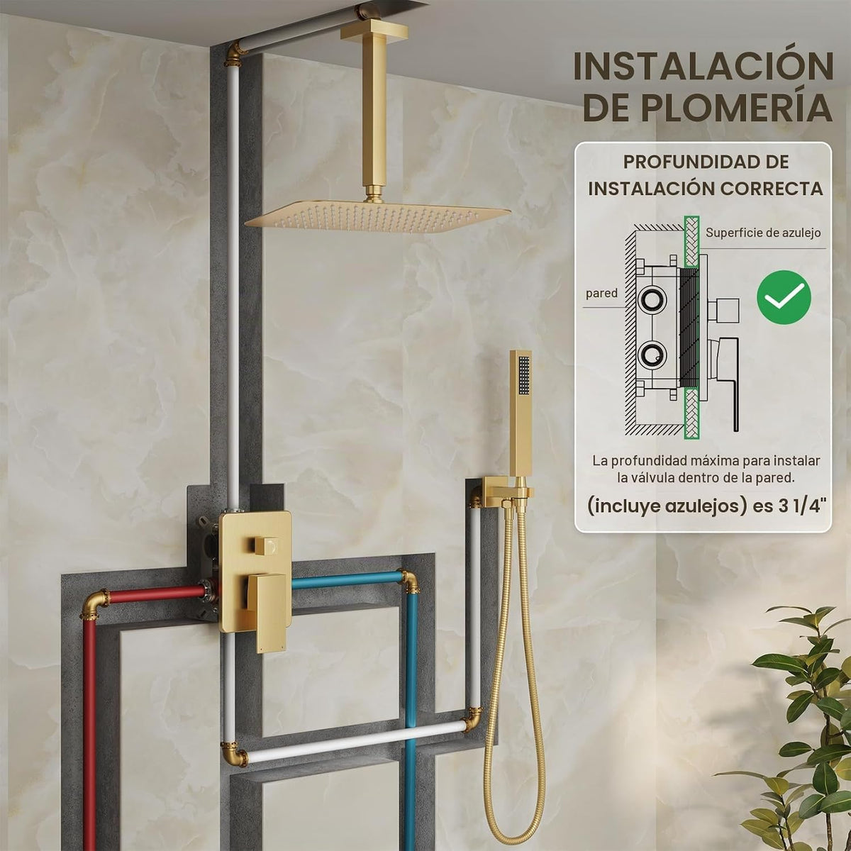 HoliSpa Sistema de ducha de montaje en techo, juego de grifo de duc...