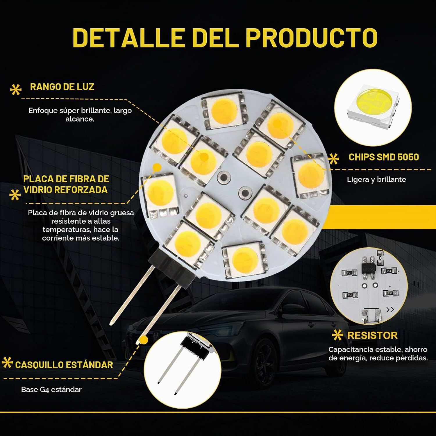YM E-Bright G4 blanco cálido redondo 5050 12SMD Marine RV Reading C...