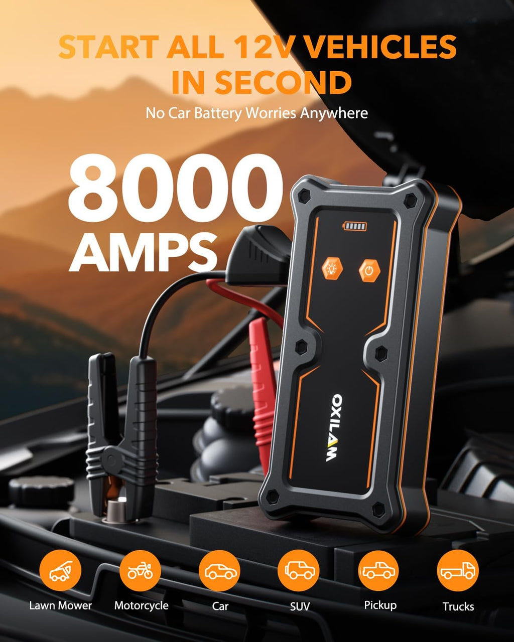 OXILAM Arrancador de 8000A - Arrancador portátil para automóvil par...