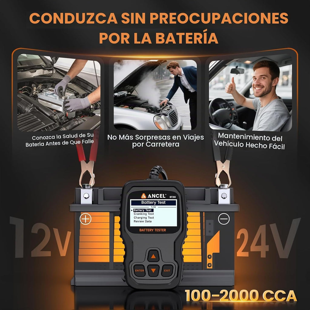 ANCEL BT310 - Probador de batería de coche de 12 V 24 V, probador d...