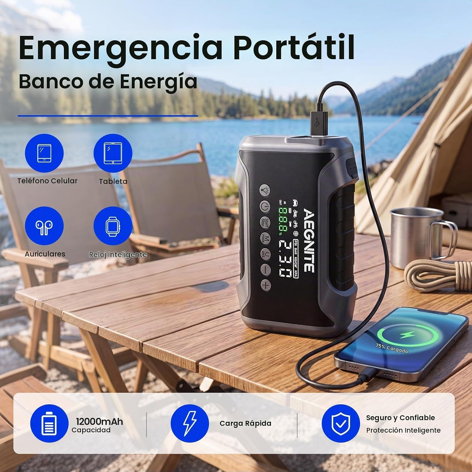 AEGNITE Arrancador con compresor de aire 3000A 150PSI | Amplificado...