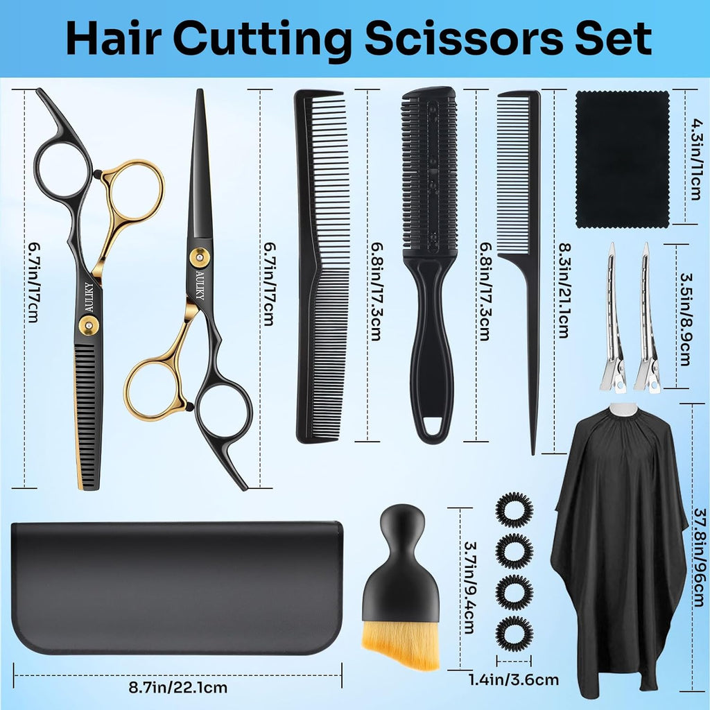 AULikY Juego de tijeras de corte de pelo, 15 piezas de tijeras prof...