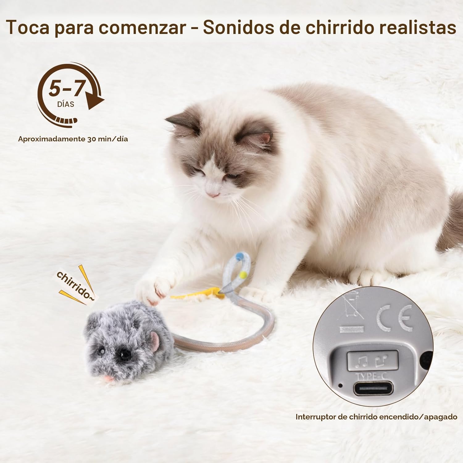 Migipaws MigiMouse - Juguete interactivo para gatos con giro de 360...