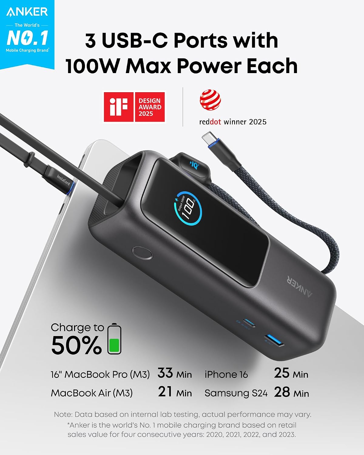 Anker Batería portátil para laptop, cargador portátil de 25,000 mAh...