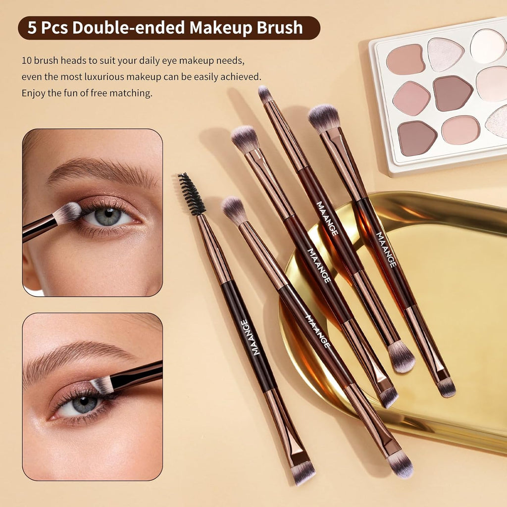 MAANGE Juego de 7 pinceles para maquillaje con bolsa, brochas de ma...
