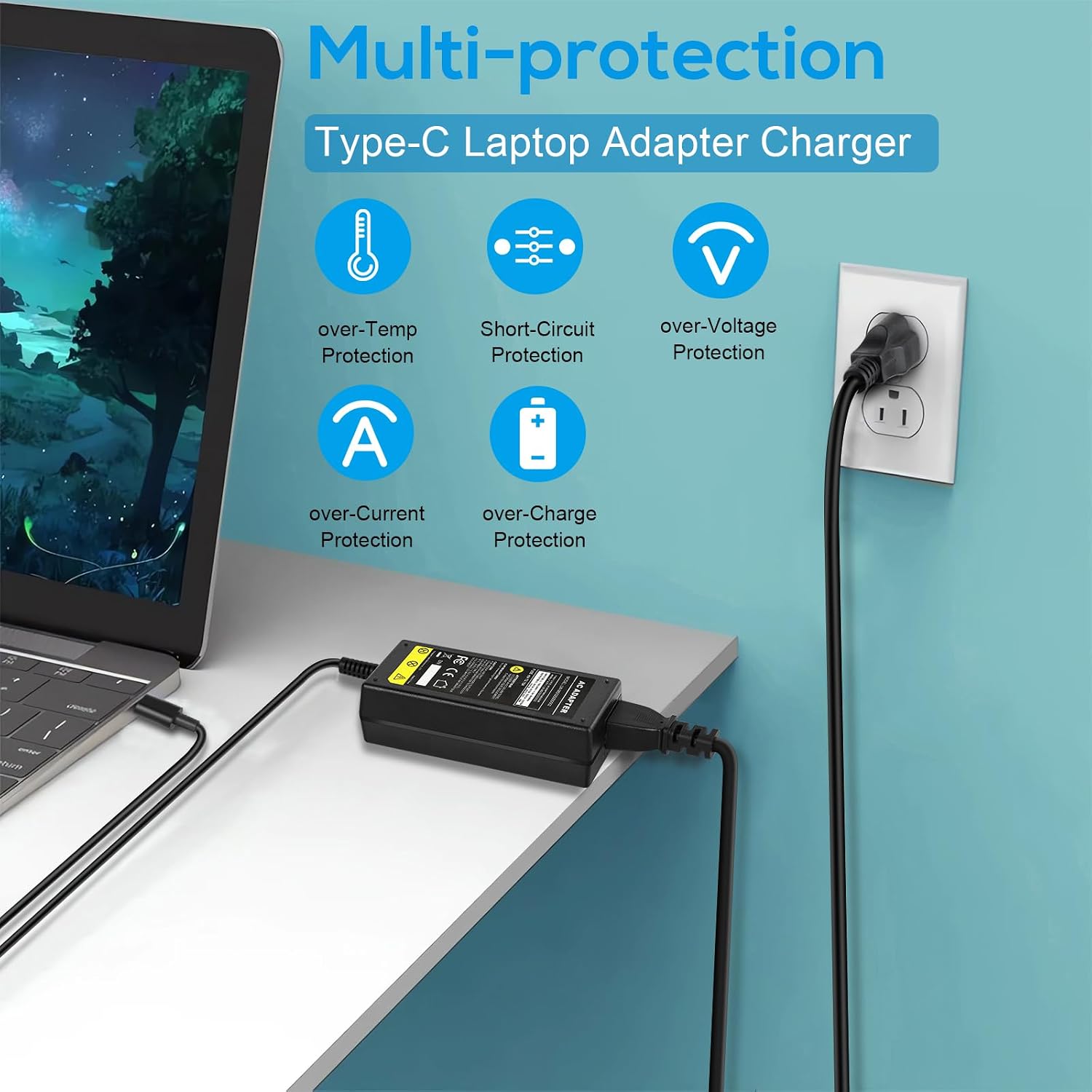 Cargador universal para Chromebook de 65 W, adaptador de puerto tip...