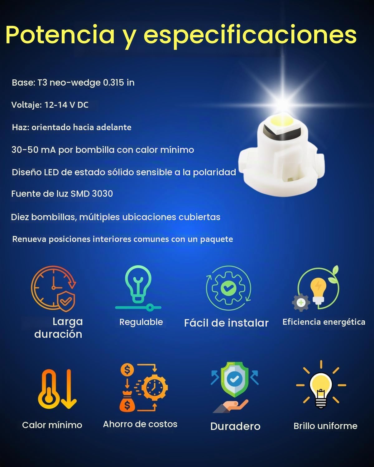 Luces LED T3 Neo Wedge, chip 3030, bombillas\/luces para reloj, con...