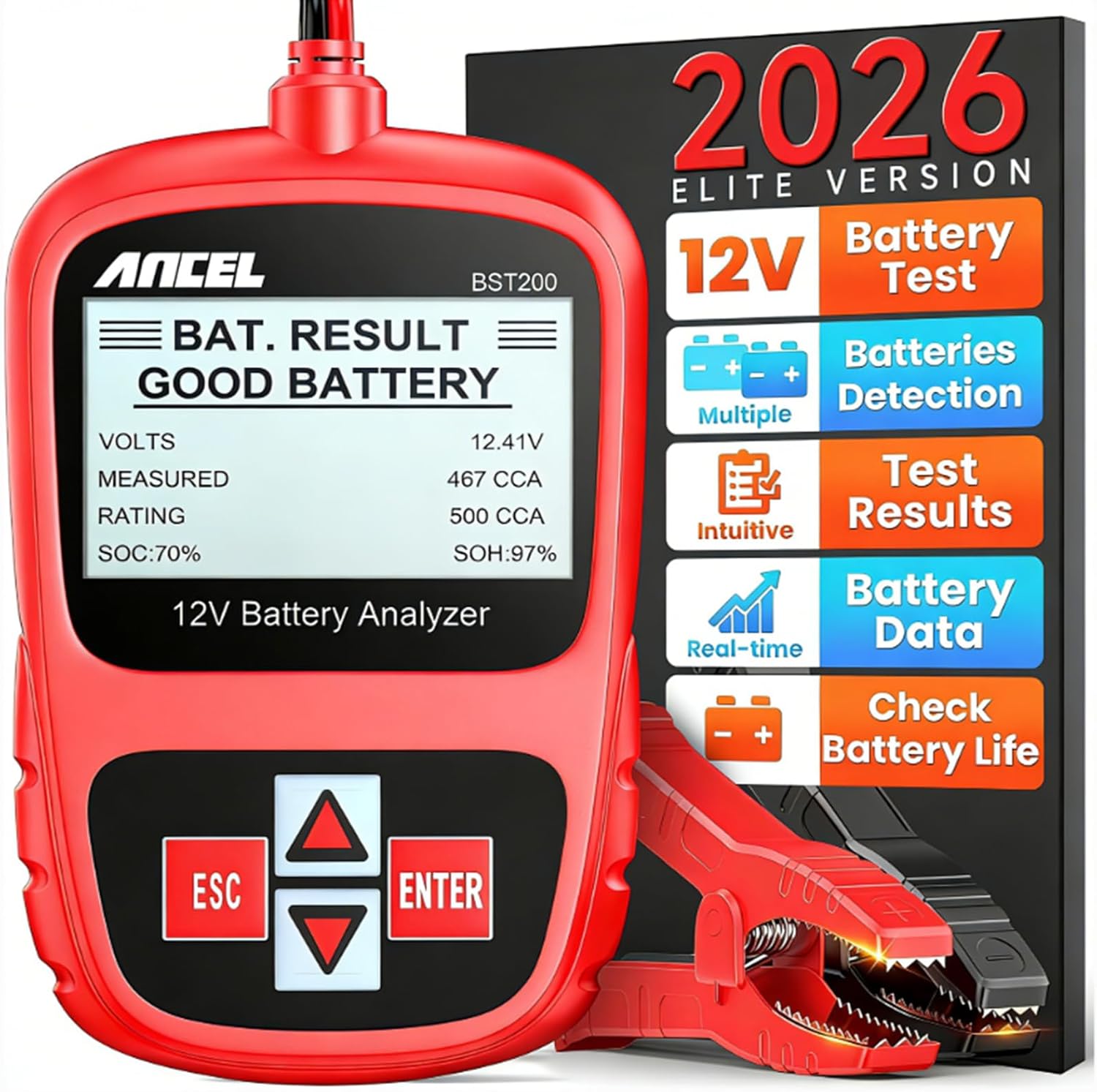 ANCEL BST200 Probador de Batería de Coche 12V, Probador de Carga de...