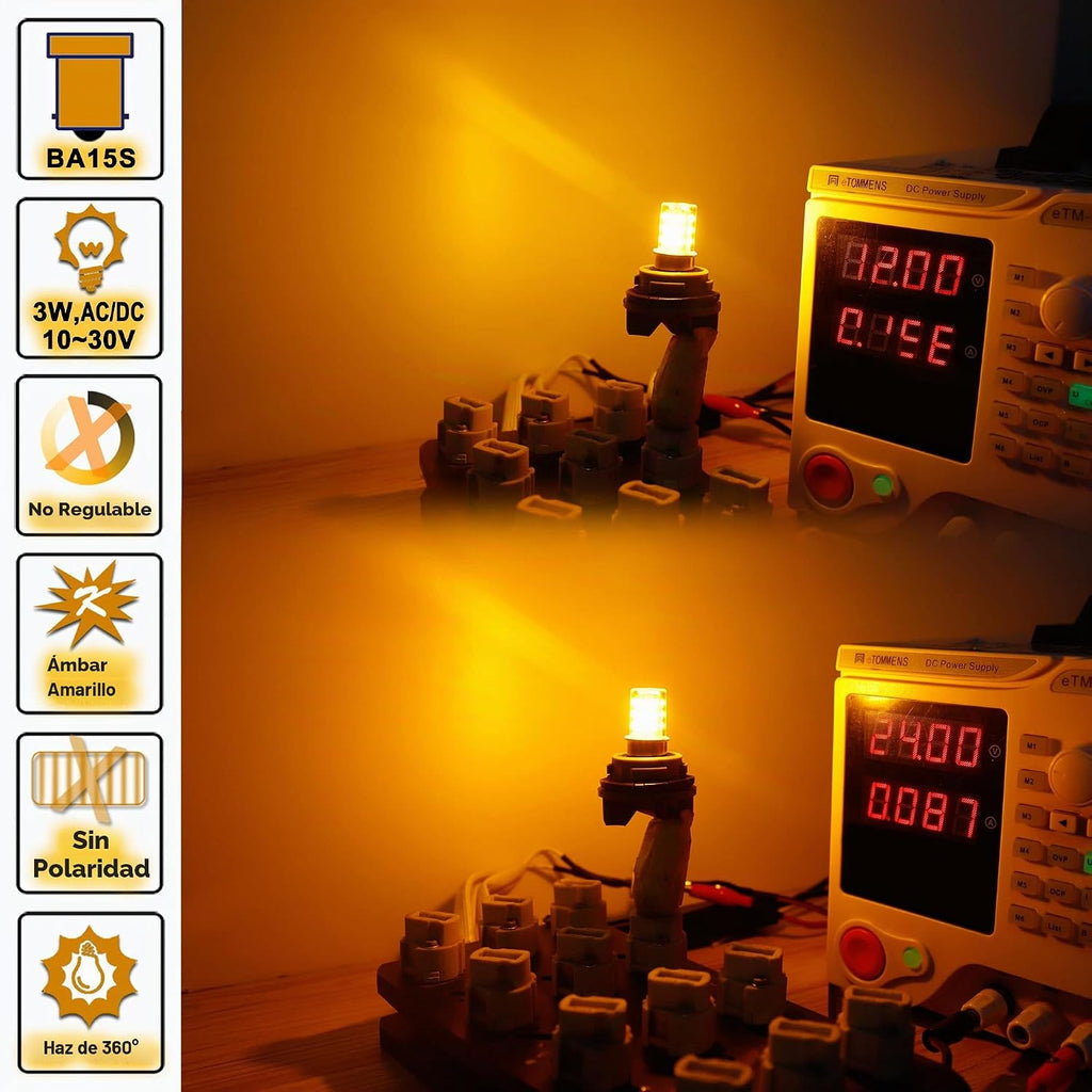 Bombillas LED de 12 voltios 1156 BA15S color ámbar\/amarillo 1003 1...