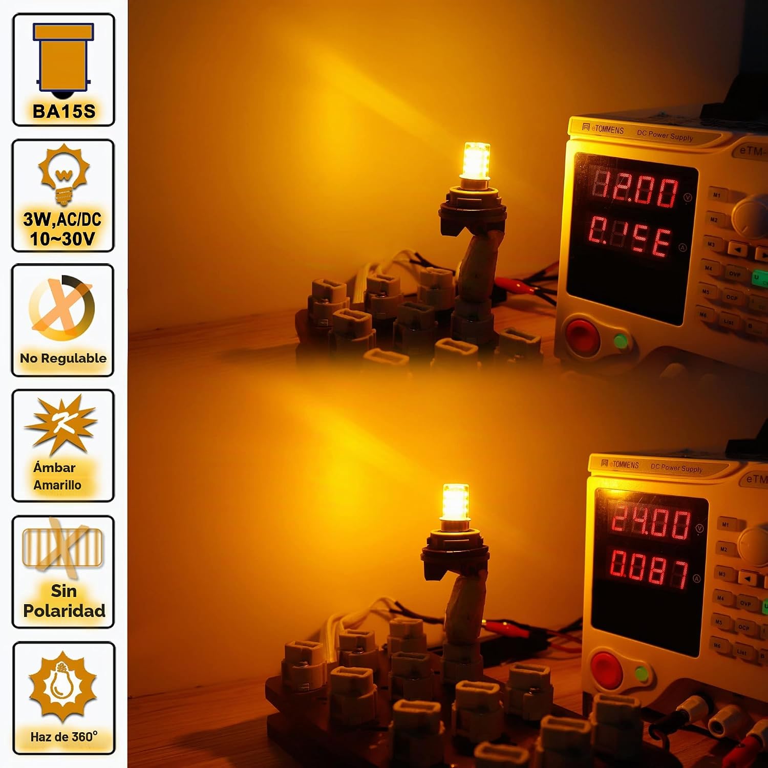 Bombillas LED de 12 voltios 1156 BA15S color ámbar\/amarillo 1003 1...