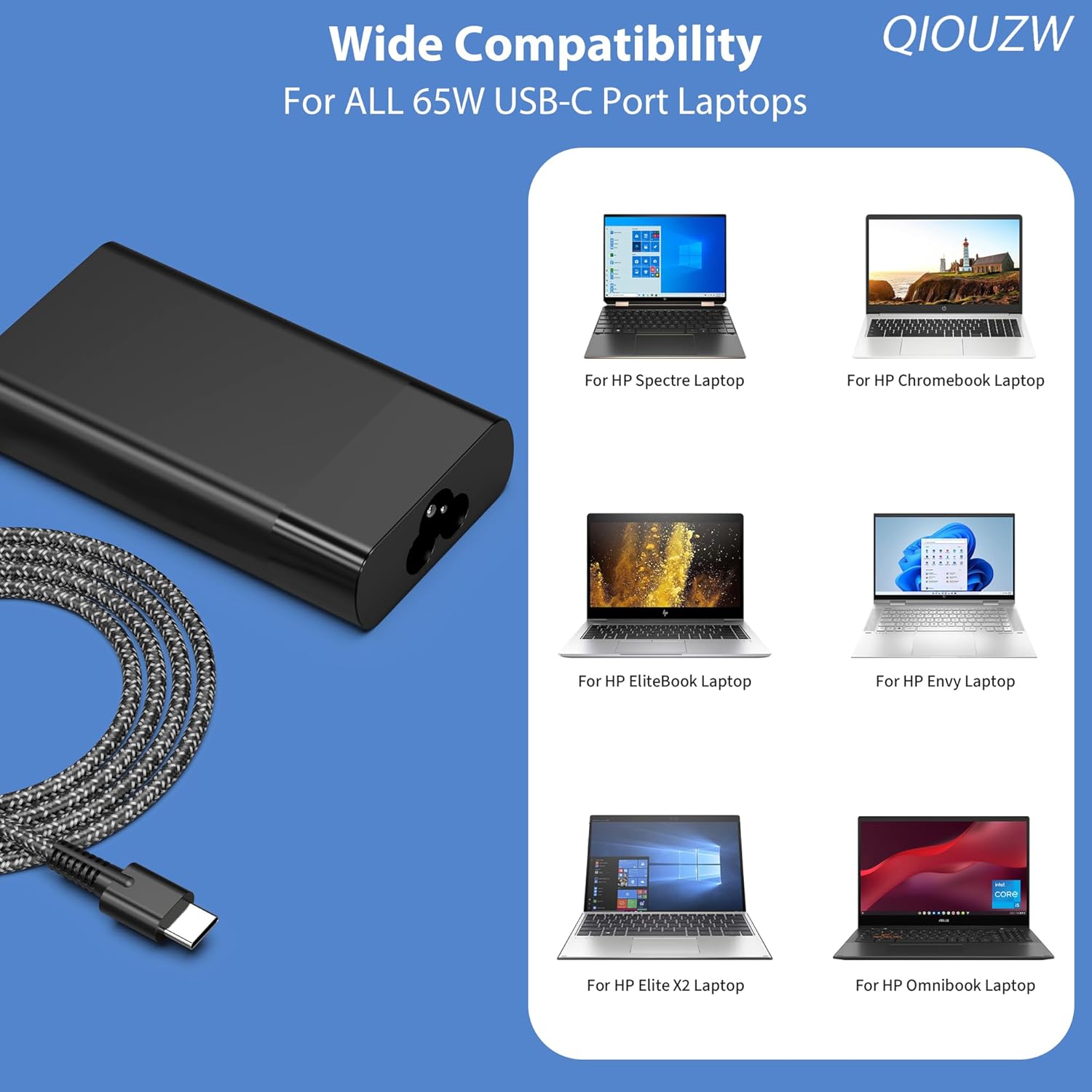 QIOUZW Cargador de portátil delgado USB C de 65 W, compatible con c...