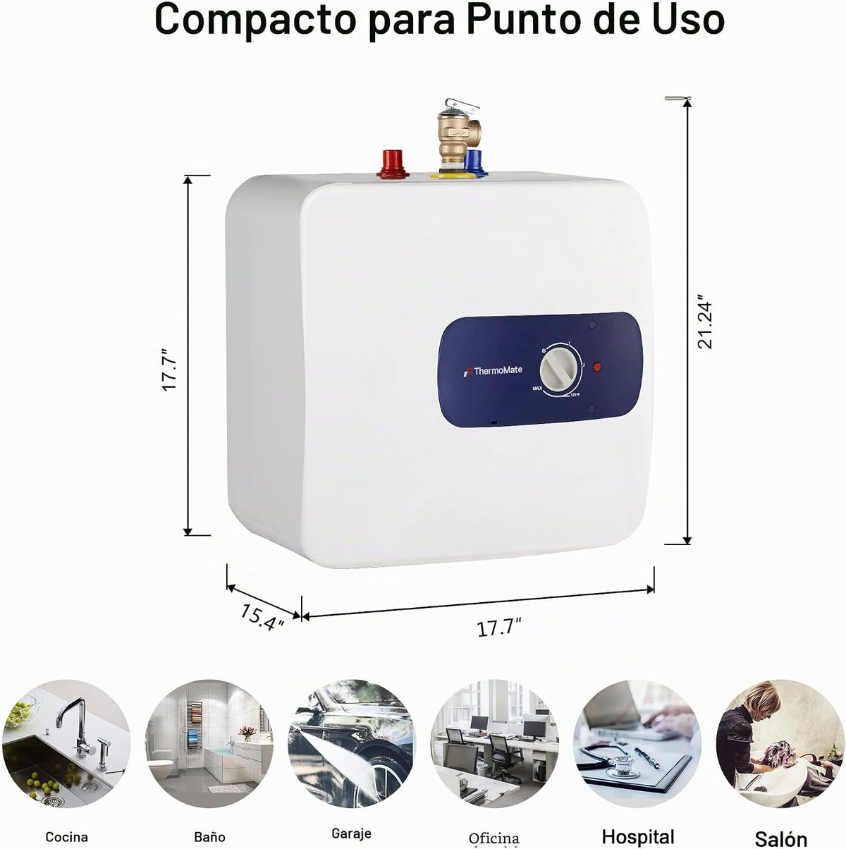 Calentador de agua con tanque eléctrico ThermoMate, 8.0 galones de...
